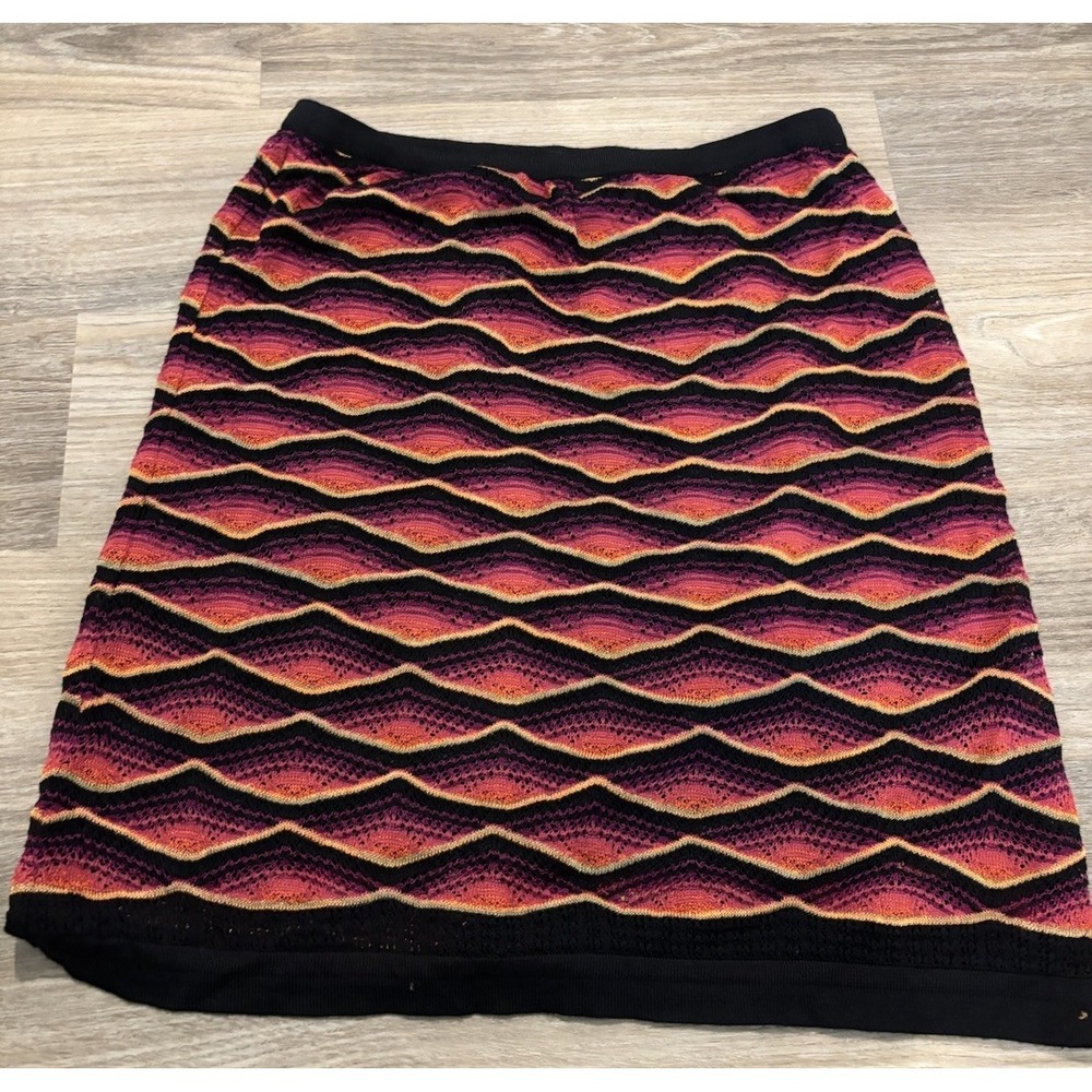 FLAWS Missoni Skirt Womens 44 Orange Geometric Knit Pencil Straight Knee Length